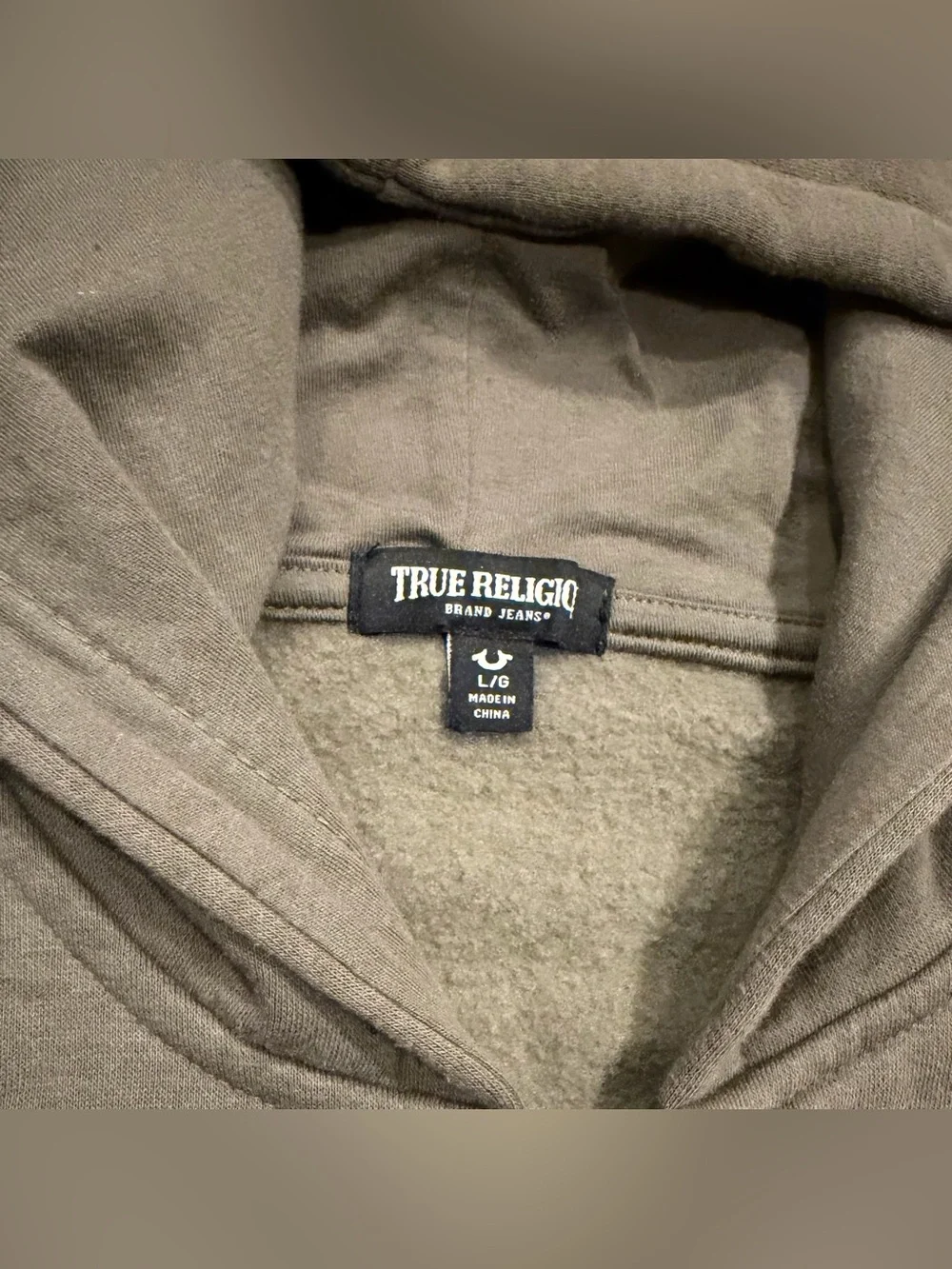 True Religion Hoodie Mens Large Brown Full Zip Fleece Buddha Brand Jeans Graphic